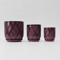Pot de fleurs en céramique de style américain à texture de feuille, léger, brillant, bordeaux foncé, pour la décoration intérieure et extérieure
