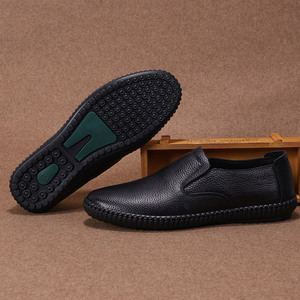 Chaussures décontractées pour hommes en cuir de vache véritable, à enfiler, bout rond, semelle souple en caoutchouc, style marche - Product Image 2