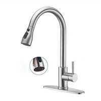 Robinet de cuisine en acier inoxydable 304 avec noyau en céramique, à tirette unique, pour eau chaude et froide, à trois vitesses, vente en gros d'usine