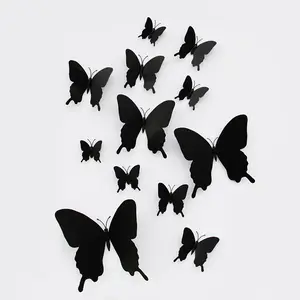 12PCS/Set Single-Deck White And Black Butterfly Wall Sticker 3D Party Home Fridge Decorations