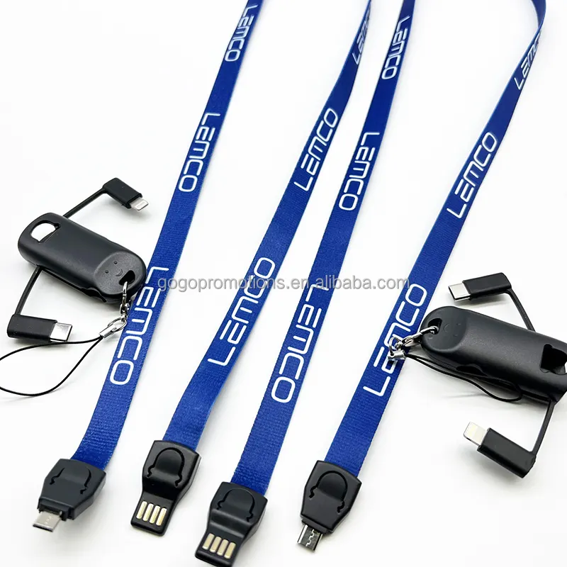 3in1 Lanyard Charging Cable USB Type C Adapter Cable Promo Gift Necklace Custom Printed Multi USB Cable