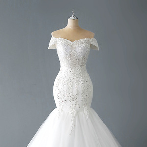 Wedding Dress Mermaid Silhouette Off Shoulder Sweetheart Neckline Lace White Floor Length Simple Train - Product Image 2