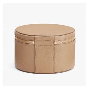 Luxury <b>Beige</b> Leather Travel Big Stand Jewelry Packaging <b>Box</b> With Ribbon - Product Image 2