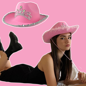 Tiara <span class=keywords><strong>de</strong></span> fieltro occidental Plumas Sombrero Rosa Vaquera Sombreros <span class=keywords><strong>de</strong></span> vaquero para damas Mujeres Niñas Fiesta <span class=keywords><strong>de</strong></span> festivales para adultos - Product Image 4
