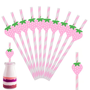 Pink And <b>Red</b> Strawberry Striped <b>Paper</b> Straws 20 Pieces Disposable Biodegradable For Summer Drinks Weddings Birthdays - Product Image 5