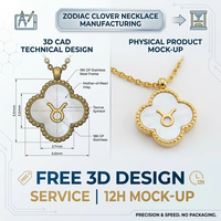 Collier en acier inoxydable plaqué or 18 carats PVD, testé étanche, motif trèfle du zodiaque, nacre