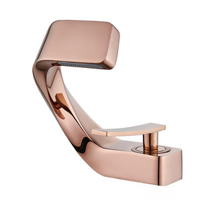 Robinet de lavabo moderne en cuivre à poignée unique, avec cartouche céramique, à poser sur le comptoir, monotrou, design cascade - Product Image 4
