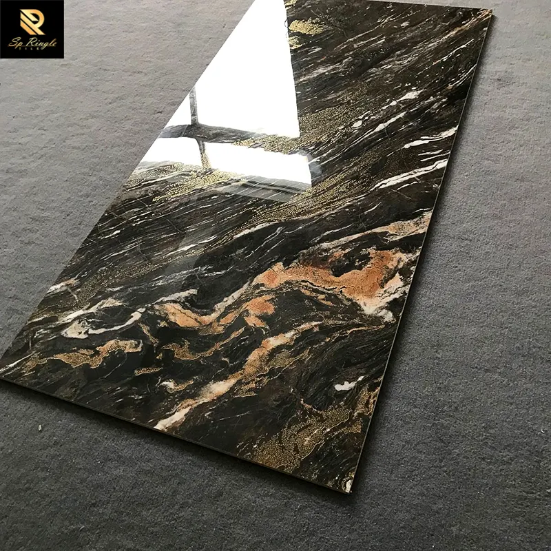 Springle tile Luxus Gäste bad rutsch feste Innen Schwarz gold Glitter Marmor dekorative polierte glasierte Fliesen