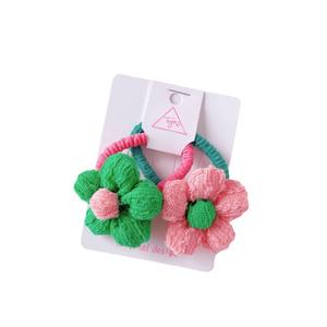 새로운 봄 봉제 달콤한 머리핀 탄성 헤어 밴드 다채로운 헤어 클립 액세서리 여자 아이를위한 꽃 색상 블록 헤어 타이 - Product Image 5