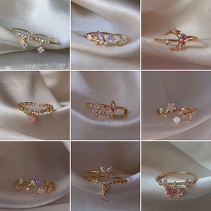 Dainty Stackable <strong>Gold</strong> Flower Heart Bow <strong>Ring</strong> Statement Pink Zircon Moonstone Butterfly Pastel Petal Adjustable Wedding <strong>Ring</strong> <strong>Set</strong> - Product Image 5