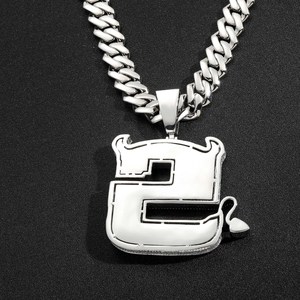 BES moda Hip Hop piccola lettera del diavolo a forma di collana pendente in ottone ghiacciato zircone argento placcato per feste - Product Image 4