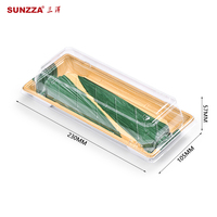 Sunzza boîte à sushi rectangulaire verte motif japonais personnalisé plateau à sashimi togo en plastique jetable à emporter avec couvercle antibuée