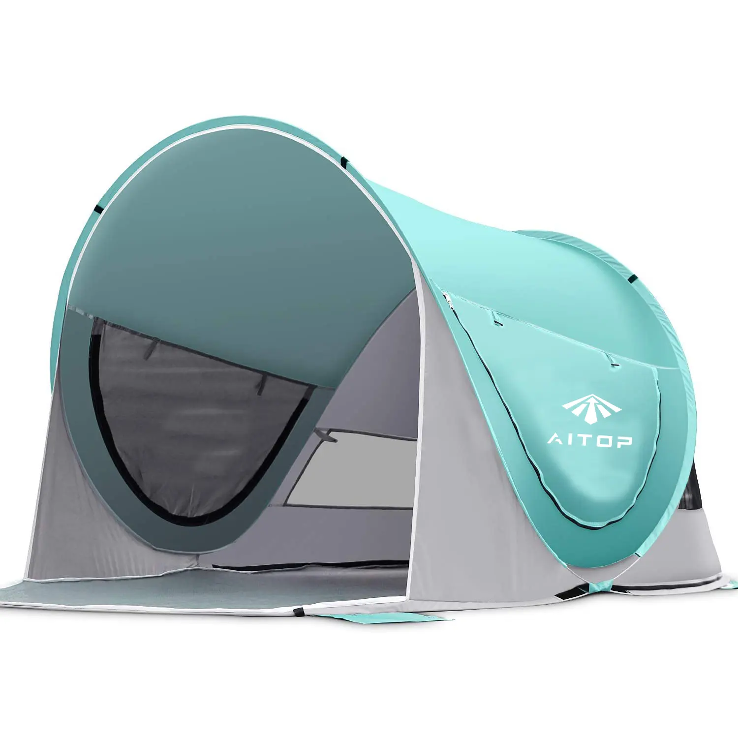 Tenda Popup pantai besar, tenda berkemah instan portabel 4 sisi desain ventilasi matahari Anti-UV otomatis untuk keluarga