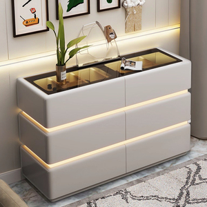 <span class=keywords><strong>Commode</strong></span> Simple en Bois Massif à 6 Tiroirs avec Revêtement en Cuir, Éclairage LED, Certification CE UE, Idéale pour Chambre à Coucher - Product Image 6
