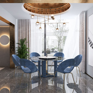 Ensemble de salle à manger en marbre rond, meubles italiens de luxe, table et 6 chaises en marbre, mobilier de salle à manger DT-VS-TABLE-KYLO - Product Image 2