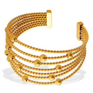 Fashion Beaded <b>Bracelets</b> Multi Layer Twisted Rope Ball Design Open <b>Cuff</b> Gold Zinc Alloy Unisex Jewelry - Product Image 5