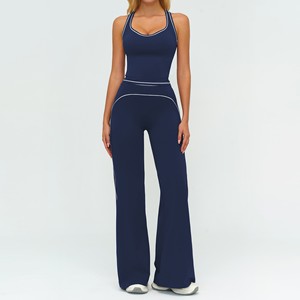 Completo Yoga di Alta Qualità, Top a Bretelle alla Moda e Pantaloni a Zampa Larghi, 2 Pezzi Traspiranti ad Asciugatura Rapida, Completo Yoga Slim per Corsa - Product Image 2