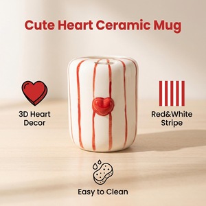 Tazza in Ceramica 3D a Forma di Cuore, Dipinta a Mano con Strisce Rosse o Scritta 'Mom I Love You', 450ml Senza Manico, Regalo per la <span class=keywords><strong>Festa</strong></span> <span class=keywords><strong>della</strong></span> <span class=keywords><strong>Mamma</strong></span> - Product Image 2