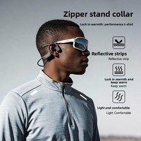 T-shirt de sport unisexe à manches longues, col montant, demi-zip, séchage rapide, en polaire polyester ripstop, épais, pour l'hiver, course à pied, 220g