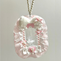 Protège-carte photo en peluche tissée avec dentelle, bord décoratif, porte-clés, étui pour badge, housse de protection pour cartes photo