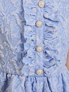 Boda nupcial Jacquard telas textiles para hacer Tween Girl Ruffle Trim vestido con botón y manga aleteo ropa - Product Image 2