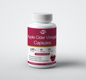 Capsules de vinaigre de cidre de pomme en marque privée OEM, 2400 mg, 180 capsules végétaliennes, sans OGM, sans gluten, soutien immunitaire - Product Image 1