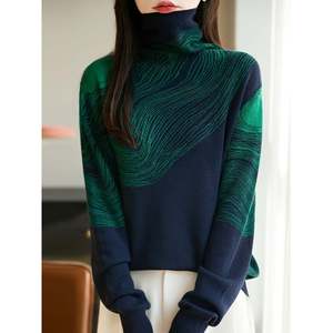 Pull à col haut et manches longues, bleu marine, taille unique, tricot pour femmes, style asiatique - Product Image 4