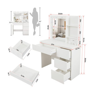 Table de maquillage de chambre à coucher bon marché en gros, design moderne, en mélamine, avec miroir <span class=keywords><strong>LED</strong></span> et station de charge - Product Image 4