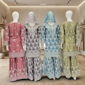 Nouvelle collection ZAID : Ensemble Gharara pakistanais pour femme, broderie lourde, travail de miroirs, manches longues, respirant et durable - Product Image 3