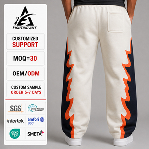 <span class=keywords><strong>Pantaloni</strong></span> Sportivi <span class=keywords><strong>Beige</strong></span> da Uomo con Etichetta Privata, Stile Streetwear, Taglio e Cuciture a Pannelli, in Cotone Traspirante, Gamba Dritta e Ampia, con Applicazione Fiamma e Finitura Laterale - Product Image 2