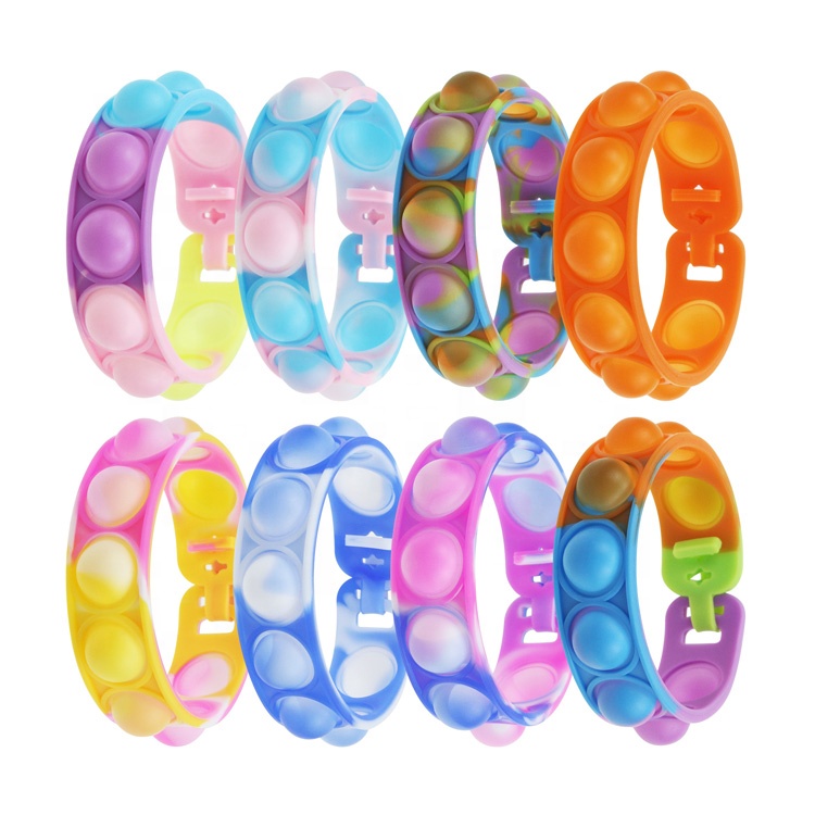 Лидер продаж на Amazon, силиконовый Радужный сенсорный фиджет, игрушка для снятия стресса, браслет, пузырьковый браслет