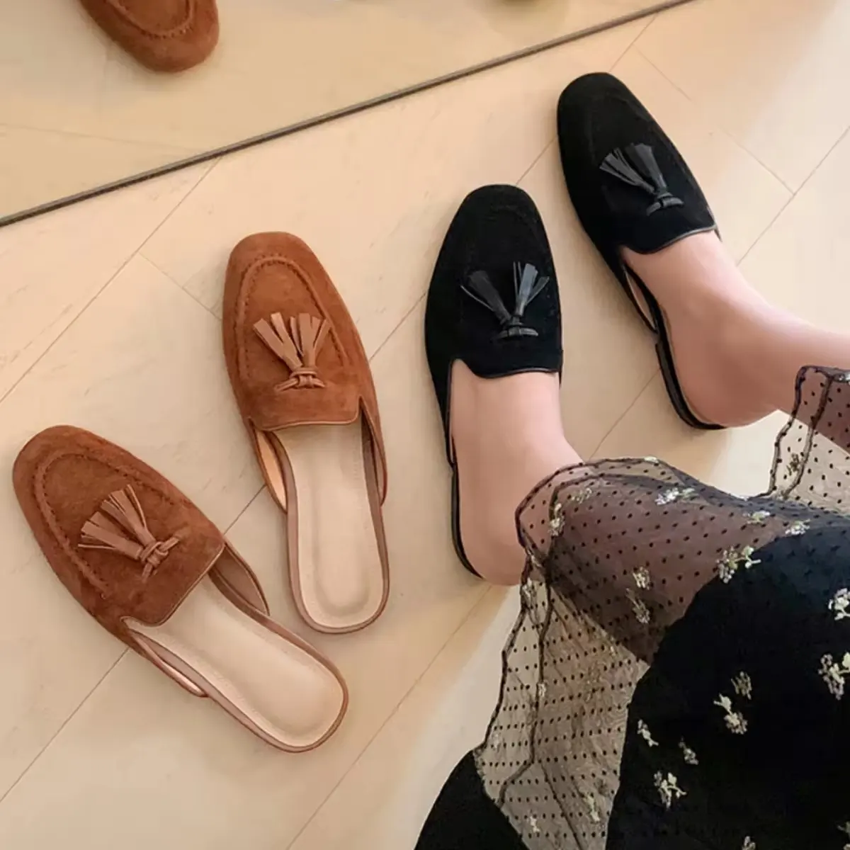 Модные винтажные модельные туфли с кисточками и круглым носком женские кожаные туфли на плоской подошве