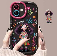 Coque de téléphone portable en silicone style bouffant avec impression Graffiti Cheveux Bouclés Fille pour iPhone X Xr Xs 11 12 13 14 15 16 17 18 Pro Max
