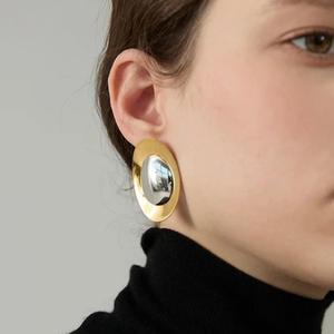 <b>Stud</b> Earrings Oval Geometric Gold Plated <b>Titanium</b> Steel For Women Everyday Wear - Product Image 2