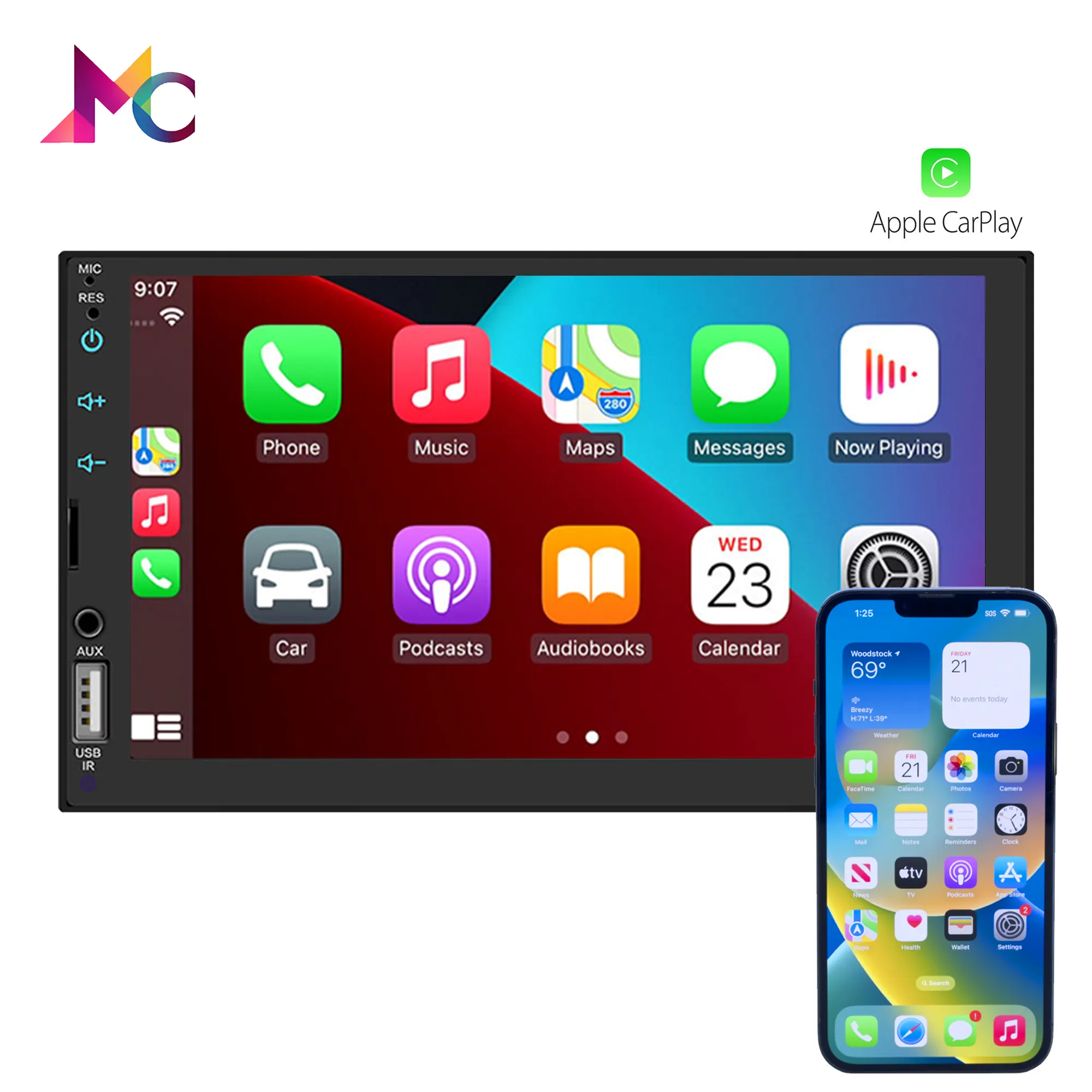 Carplay Amplifier mobil Android otomatis Universal, penguat besar 7 inci layar sentuh pemutar sistem Radio 2 din 2 din B T Stereo mobil Double din