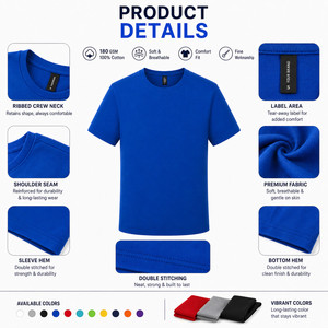 Camiseta de Hombre Personalizada con Logotipo, 100% Algodón, 180G, Premium, Suave, Transpirable, Cuello Redondo Clásico, Venta al Por Mayor, Tallas S-5XL, Azul Rey - Product Image 4