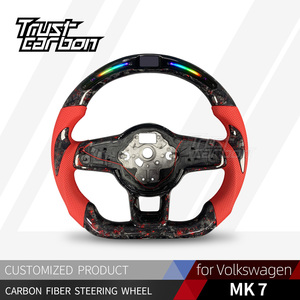 <span class=keywords><strong>Volante</strong></span> Deportivo Personalizado de Fibra de Carbono Forjado Rojo con LED para Volkswagen VW <span class=keywords><strong>Golf</strong></span> MK7 <span class=keywords><strong>GTI</strong></span> R Jetta GLI Tiguan Scirocco R 2015-2019 - Product Image 2