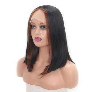 <span class=keywords><strong>Coiffure</strong></span> courte et droite européenne tendance, cheveux raides, raie au milieu, bob pour <span class=keywords><strong>femme</strong></span>, fibre synthétique, couvre-tête complet pour cheveux raides - Product Image 4