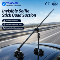 TENGDAFEI Support de voiture invisible en alliage d'aluminium à quatre ventouses pour Insta360 X4/X3 avec pince crabe et perche télescopique