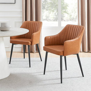 Chaise de salle à manger en cuir haut de gamme, <span class=keywords><strong>fauteuil</strong></span> rembourré avec pieds en métal, dossier incurvé pour la maison, l'hôtel, le restaurant - Product Image 3