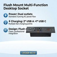 Prise de table encastrable BOENTE homologuée ETL IP44, 2 prises US, double ports USB (A+C), 110-240V AC