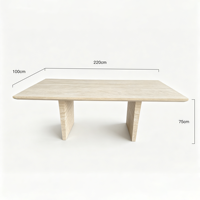 Table à manger en travertin beige Dream Home, table rectangulaire en marbre à coins arrondis, plateau en pierre massif, pieds en pierre pour maison moderne