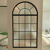 Ventanas Modernas Comerciales para Casa, de Aluminio Negro, Resistentes a Huracanes, con Marco Arqueado y Apertura Abatible