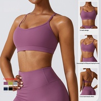 Soutien-gorge de sport pour femme à dos croisé, col en U, bretelles fines, avec coussinets amovibles, pour le yoga, la gym, le fitness et la course à pied