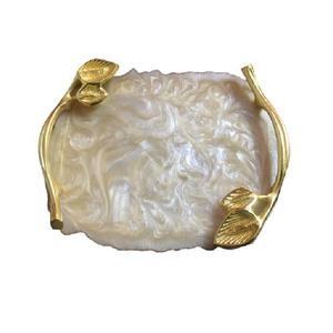 Plateau de service en résine, acier inoxydable en marbre avec poignée en métal - Product Image 1