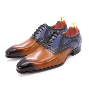 Haute qualité bleu marron couleur fait à la main en cuir véritable hommes chaussures habillées oxford pour le bureau d'affaires