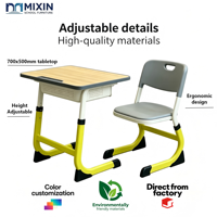 Table d'étude classique en bois pour une personne, bureau et chaise modernes pour étudiants, mobilier scolaire en PP avec pieds en acier pour usage scolaire