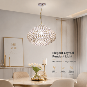 Lámpara Colgante de Cristal Moderna con Marco Metálico Tricolor E27, Altura Ajustable para Comedor y Sala de Estar - Product Image 2