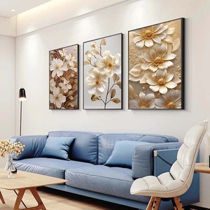Luxury Elegant White Floral Triptych Set of 3 <strong>Framed</strong> <strong>Botanical</strong> Oil Painting <strong>Prints</strong> Suitable for Elegant Interior Decor Painting - Product Image 6