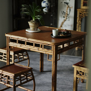 Table à thé carrée en bambou de style chinois, style Ming, meubles d'intérieur durables - Product Image 1